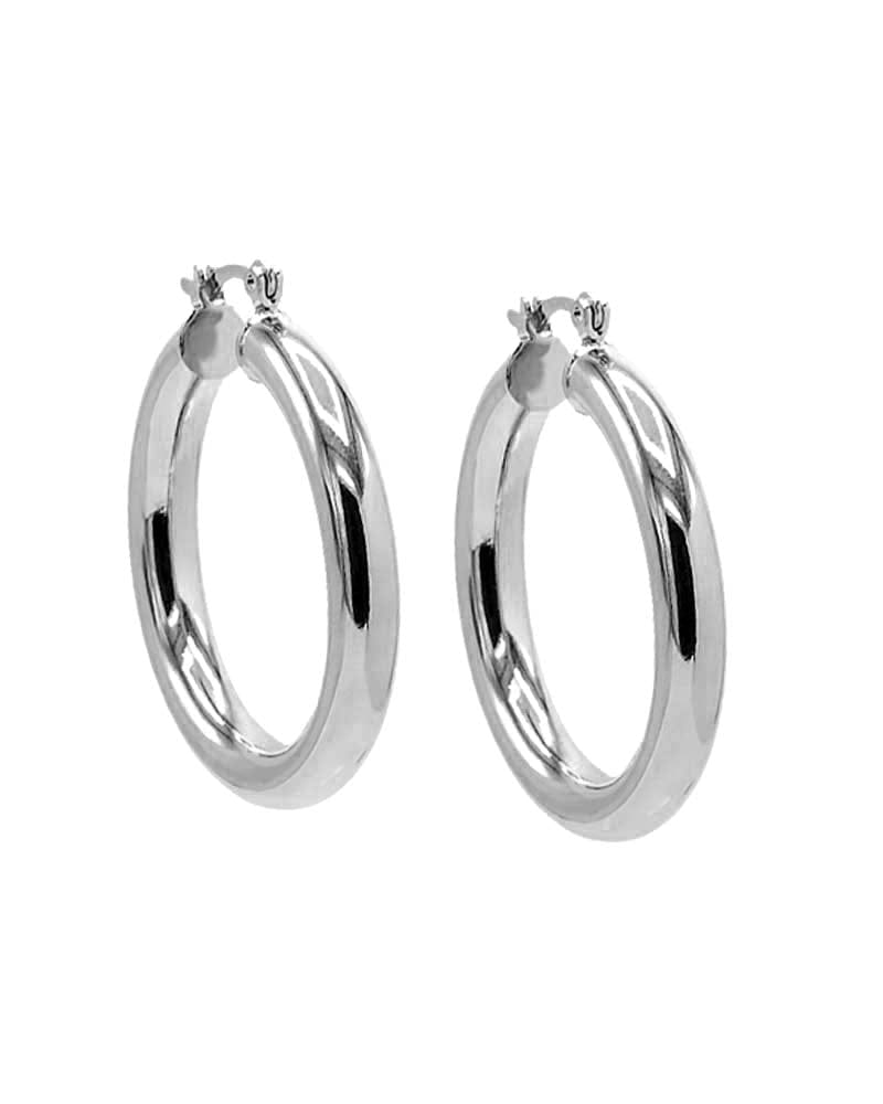 Front of a size 35 MM Adina's Chunky Hollow Hoop Earring Silver 35 MM in Silver by By Adina Eden. | dia_product_style_image_id:292376